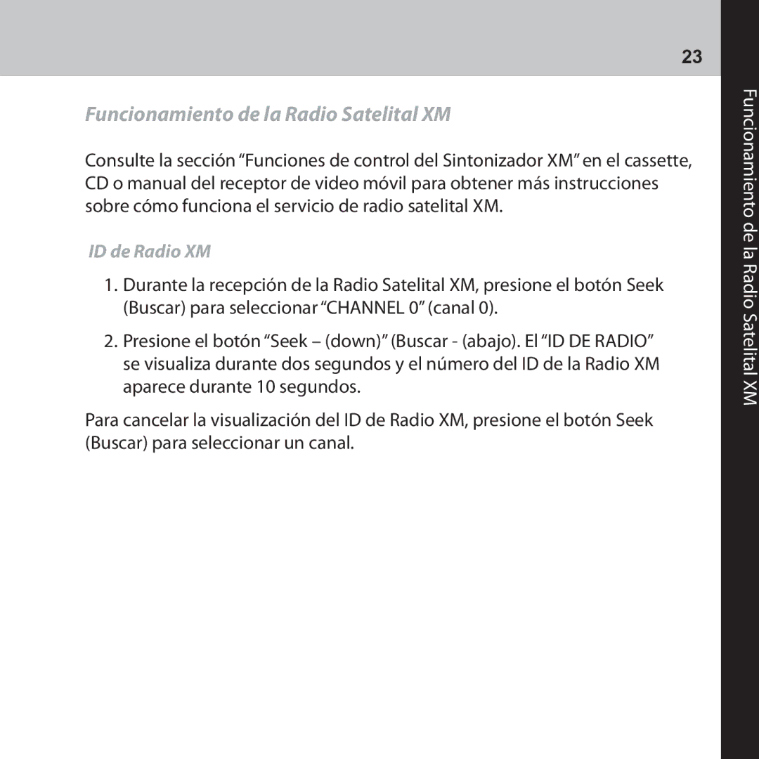 Audiovox CNP2000UC manual Funcionamiento de la Radio Satelital XM, ID de Radio XM 