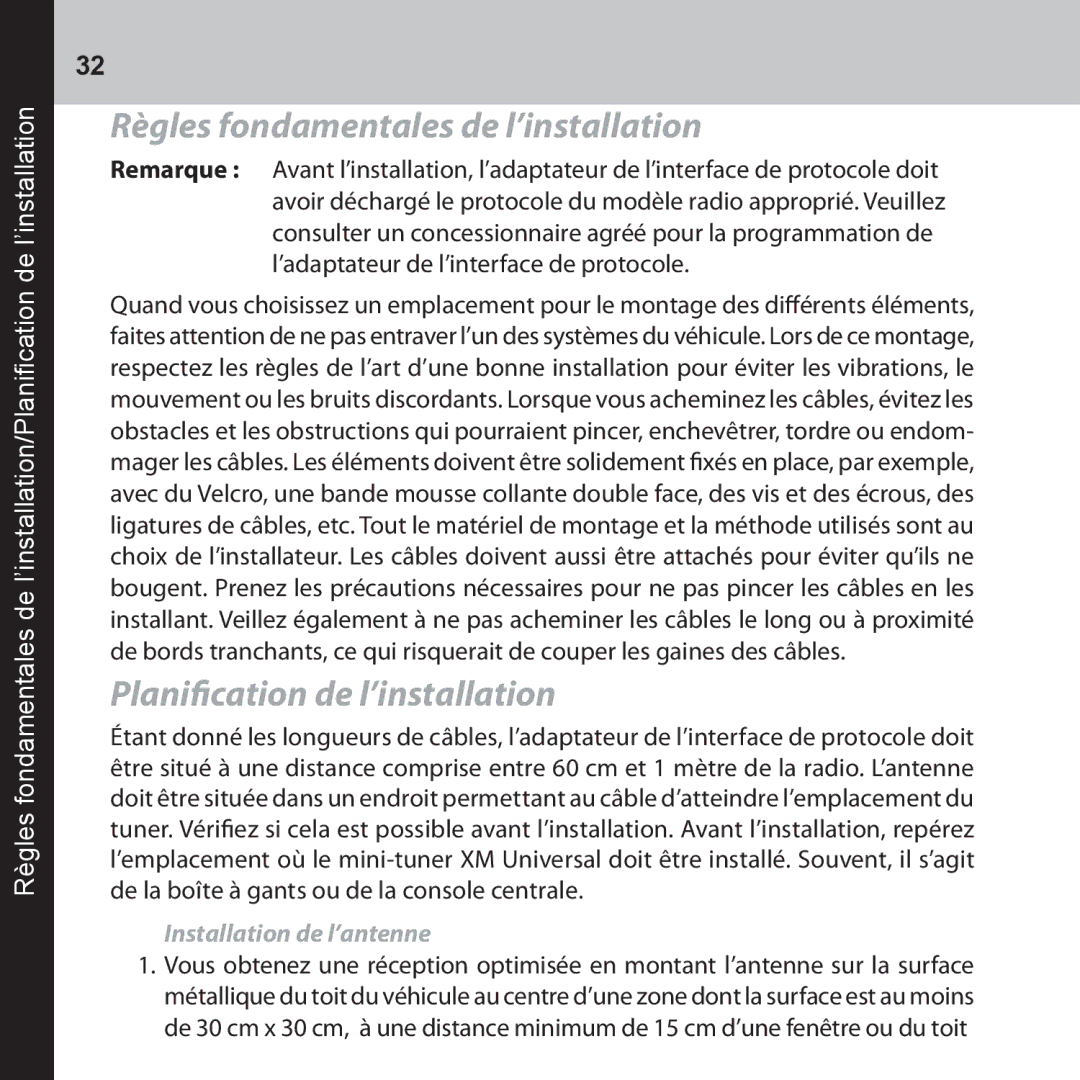 Audiovox CNP2000UC manual Règles fondamentales de l’installation 