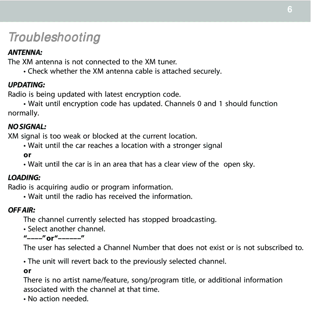 Audiovox CNPKEN1 manual Troubleshooting, Antenna 