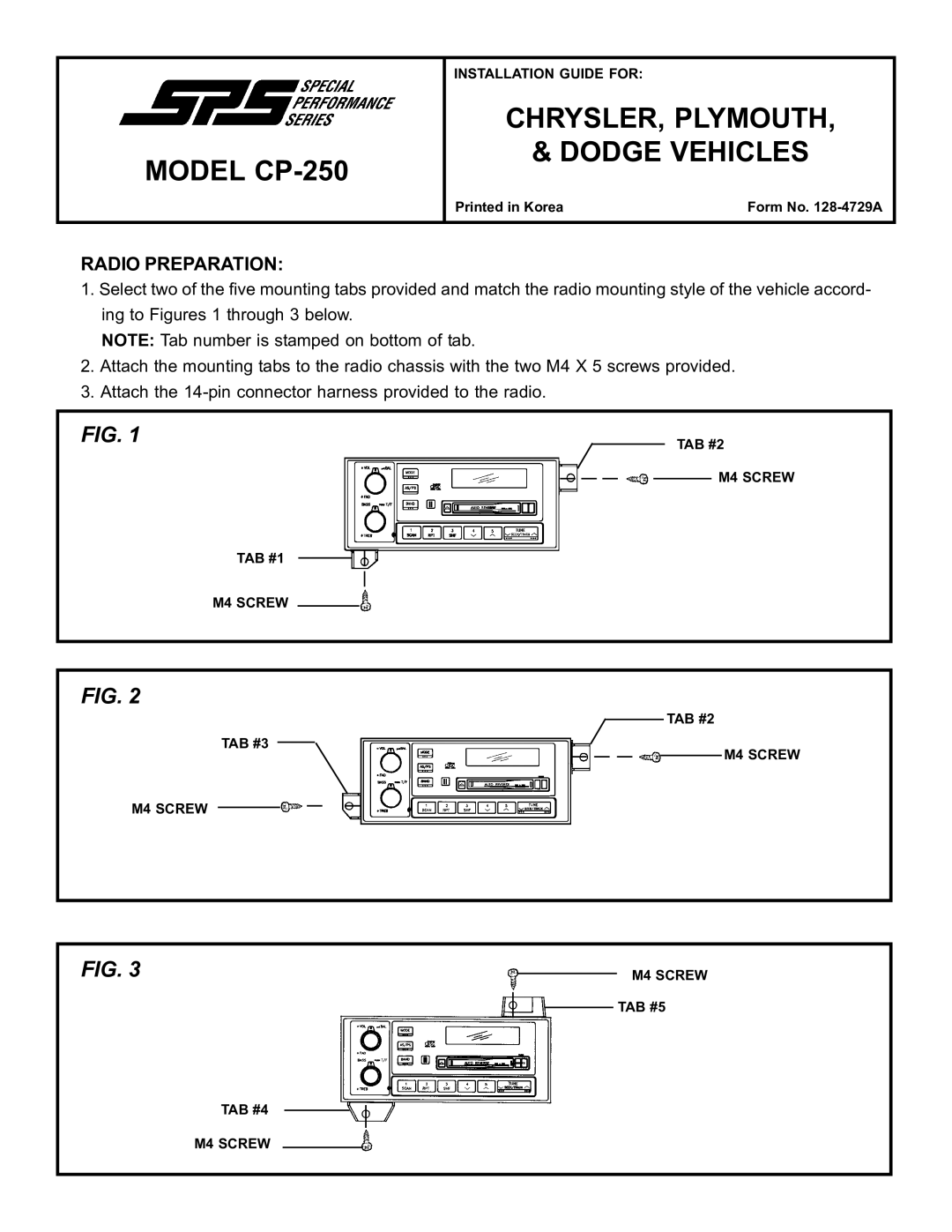 Audiovox manual Model CP-250, CHRYSLER, Plymouth Dodge Vehicles, Radio Preparation 