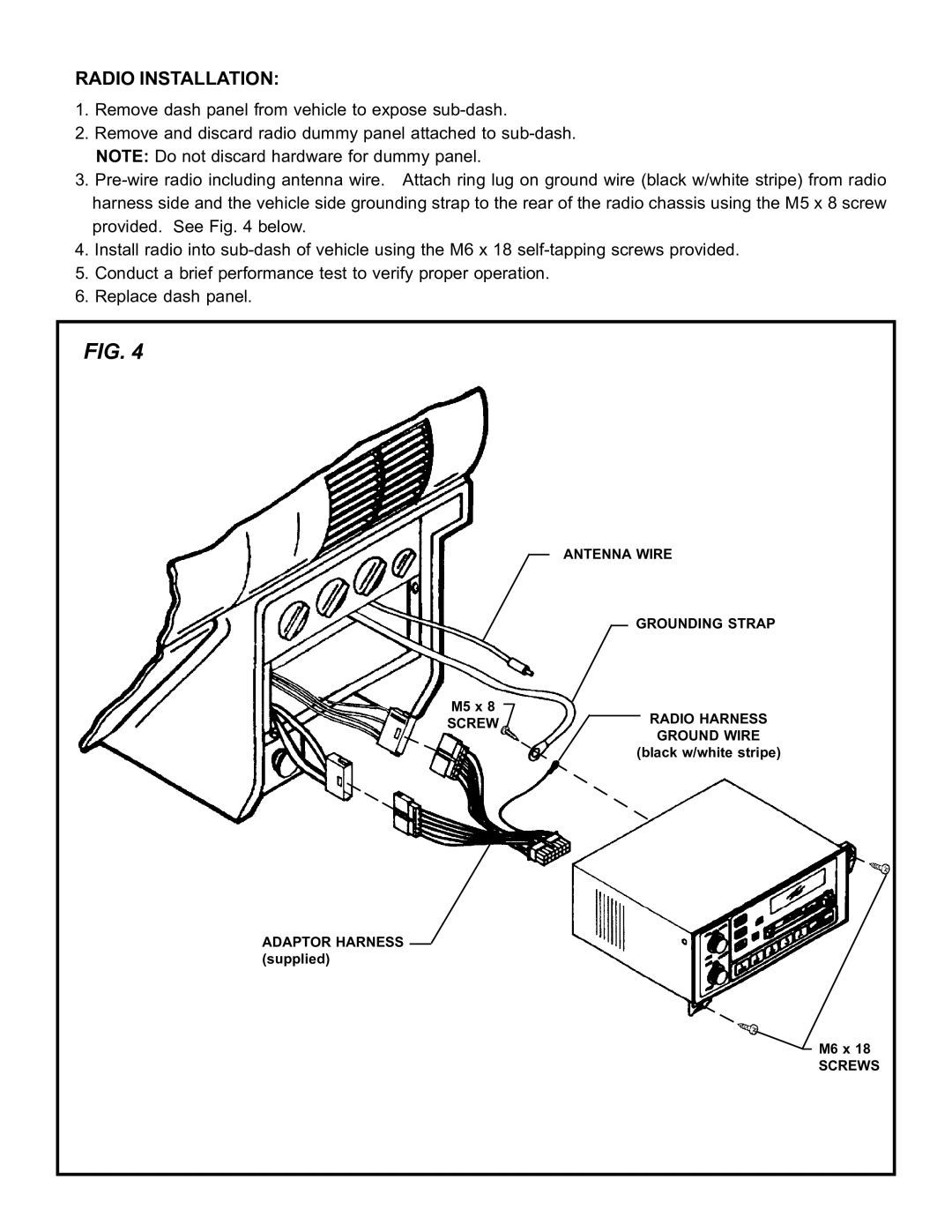 Audiovox CP-250 manual Radio Installation 