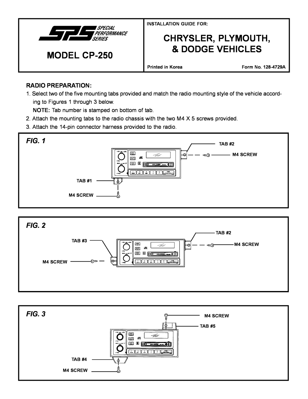 Audiovox manual Radio Preparation, MODEL CP-250, Chrysler, Plymouth Dodge Vehicles 