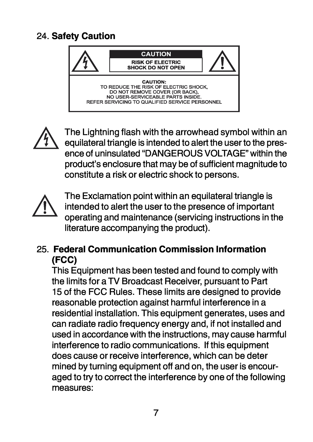 Audiovox D1210 owner manual Safety Caution, Federal Communication Commission Information FCC 
