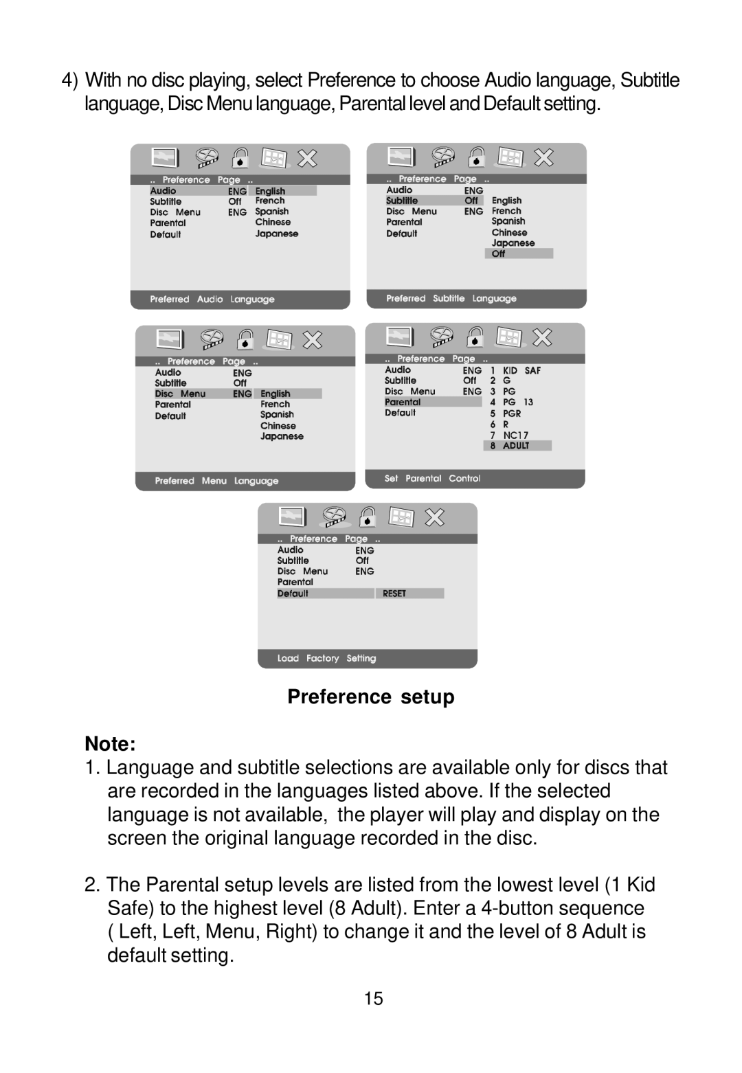 Audiovox D1420HP manual Preference setup 