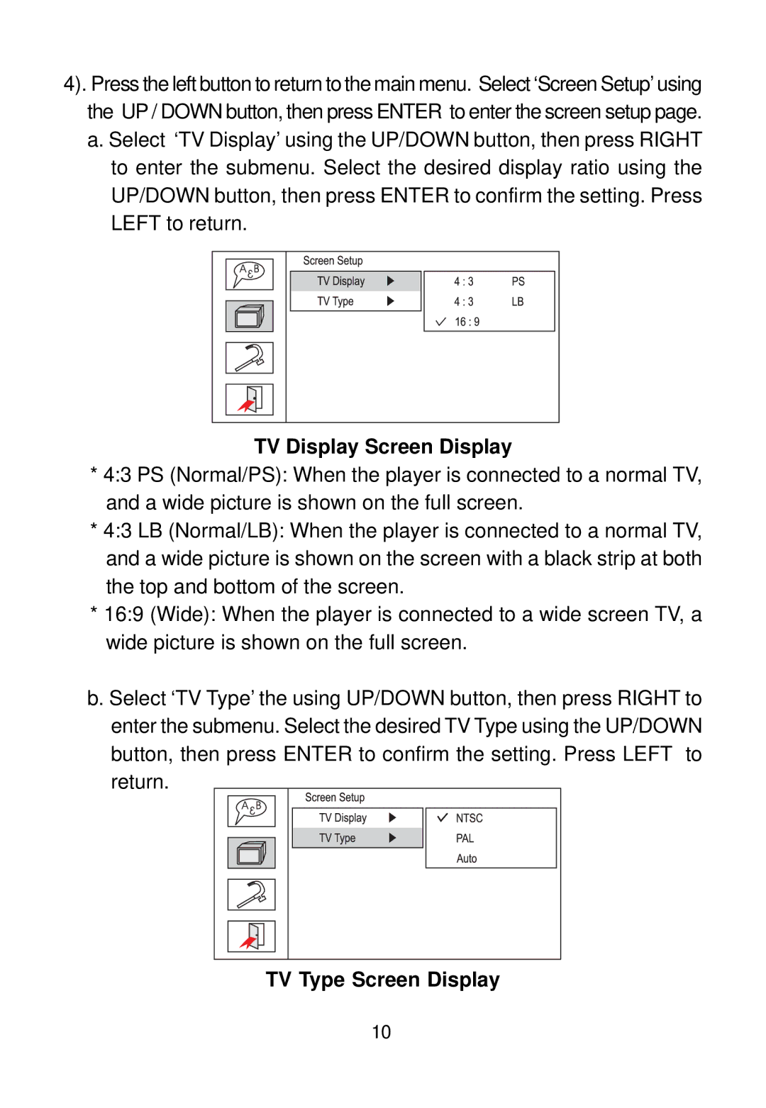 Audiovox D1500B manual TV Display Screen Display, TV Type Screen Display 