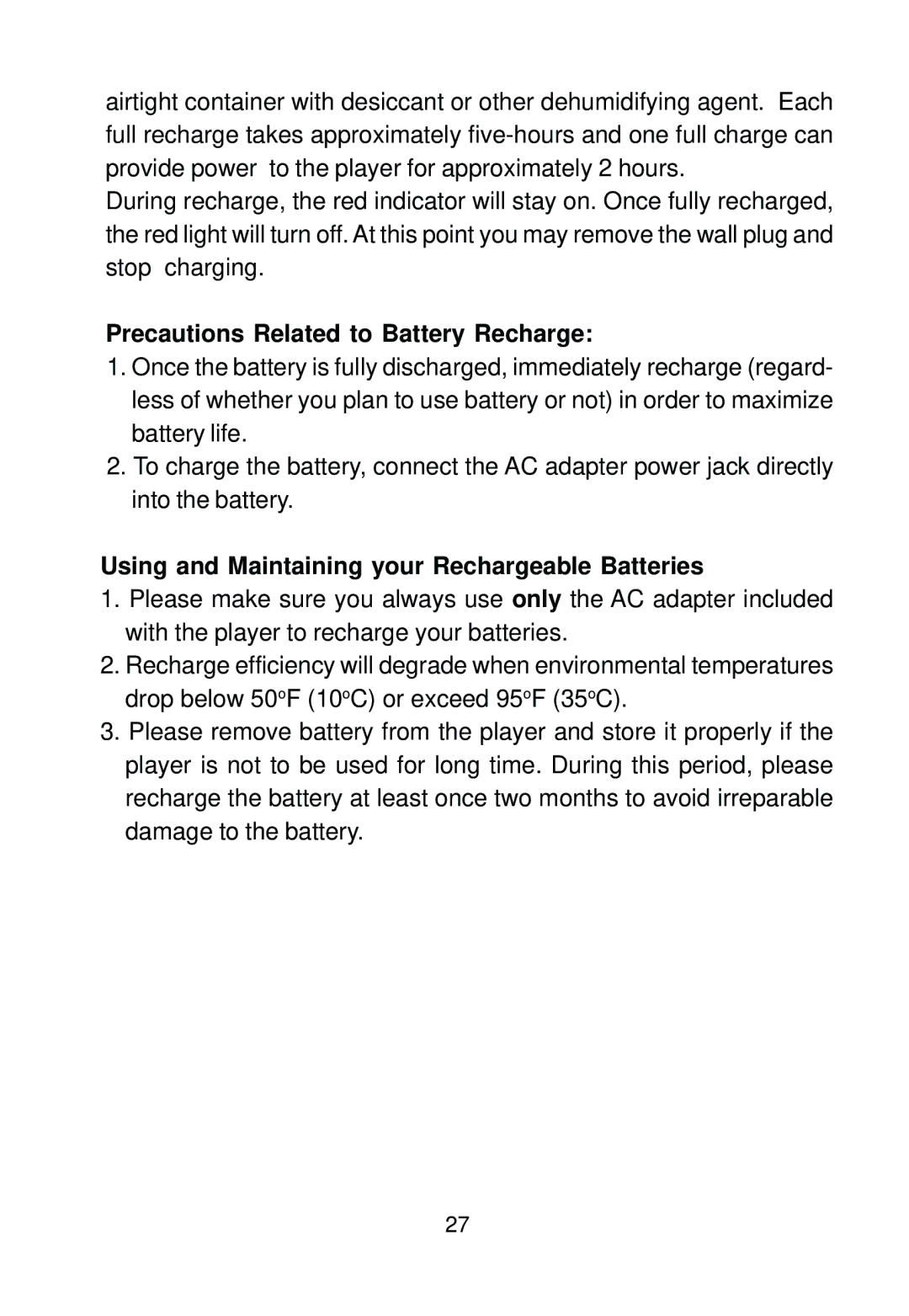 Audiovox D1500B manual Precautions Related to Battery Recharge, Using and Maintaining your Rechargeable Batteries 