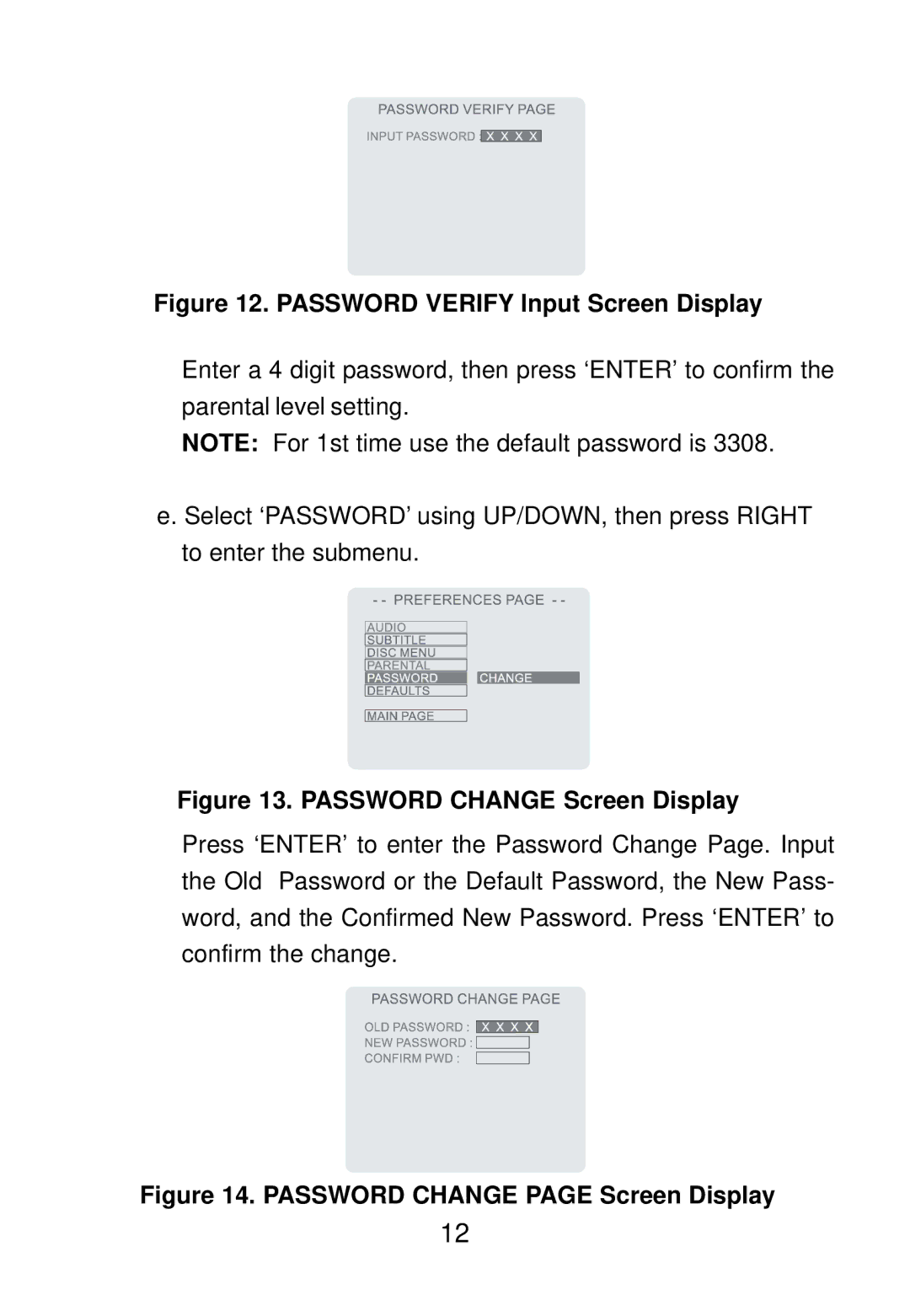 Audiovox D1501 manual Password Verify Input Screen Display 