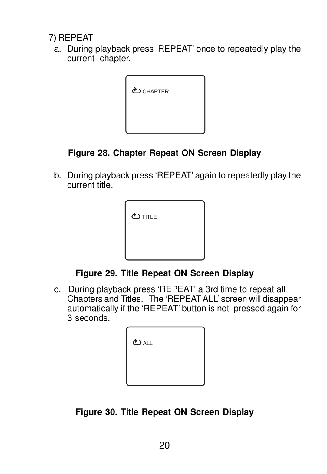 Audiovox D1501 manual Chapter Repeat on Screen Display 