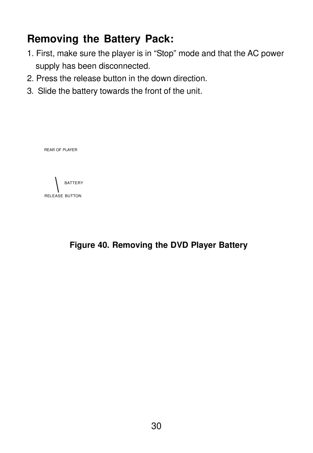 Audiovox D1501 manual Removing the Battery Pack 