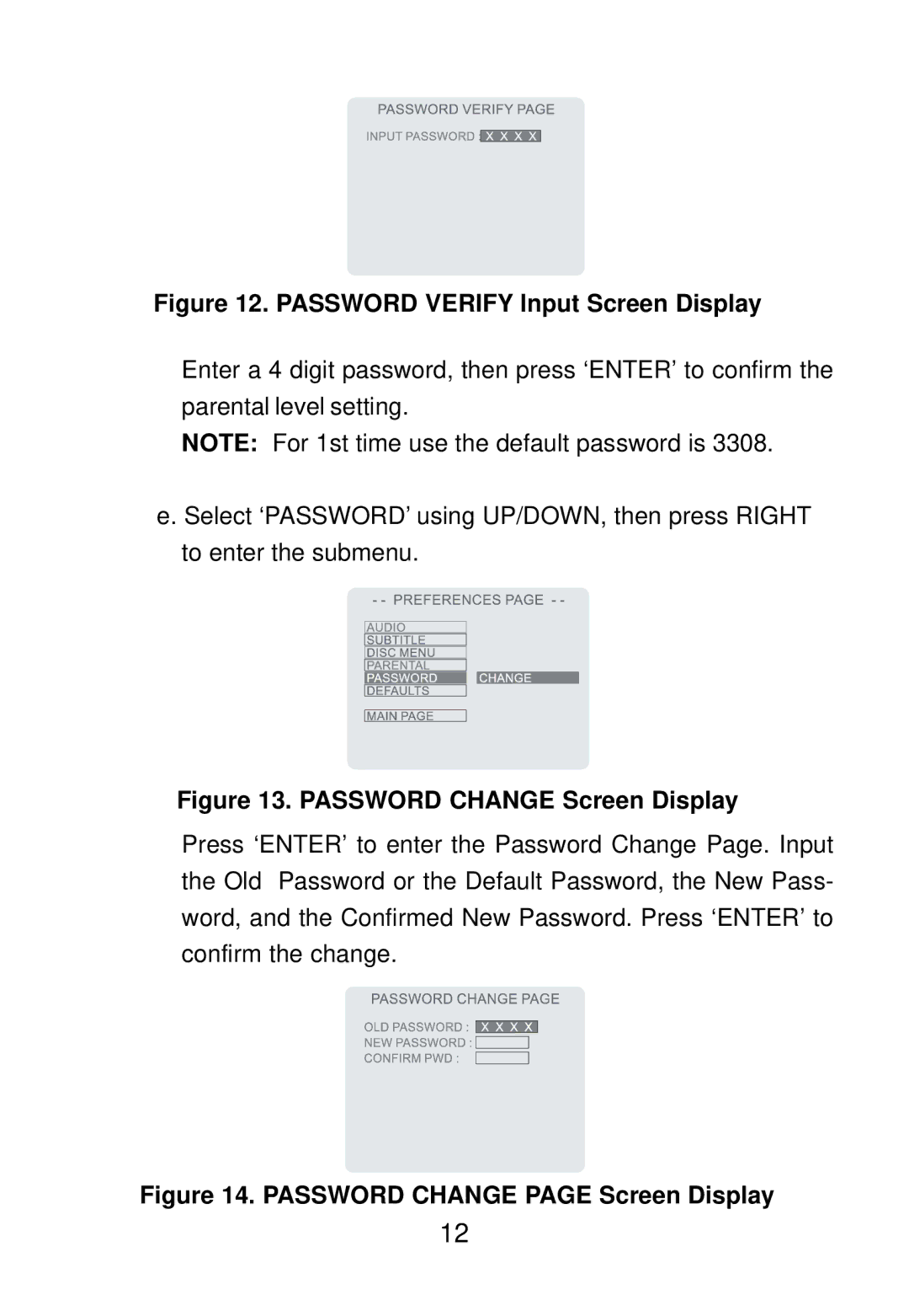 Audiovox D1501 manual Password Verify Input Screen Display 