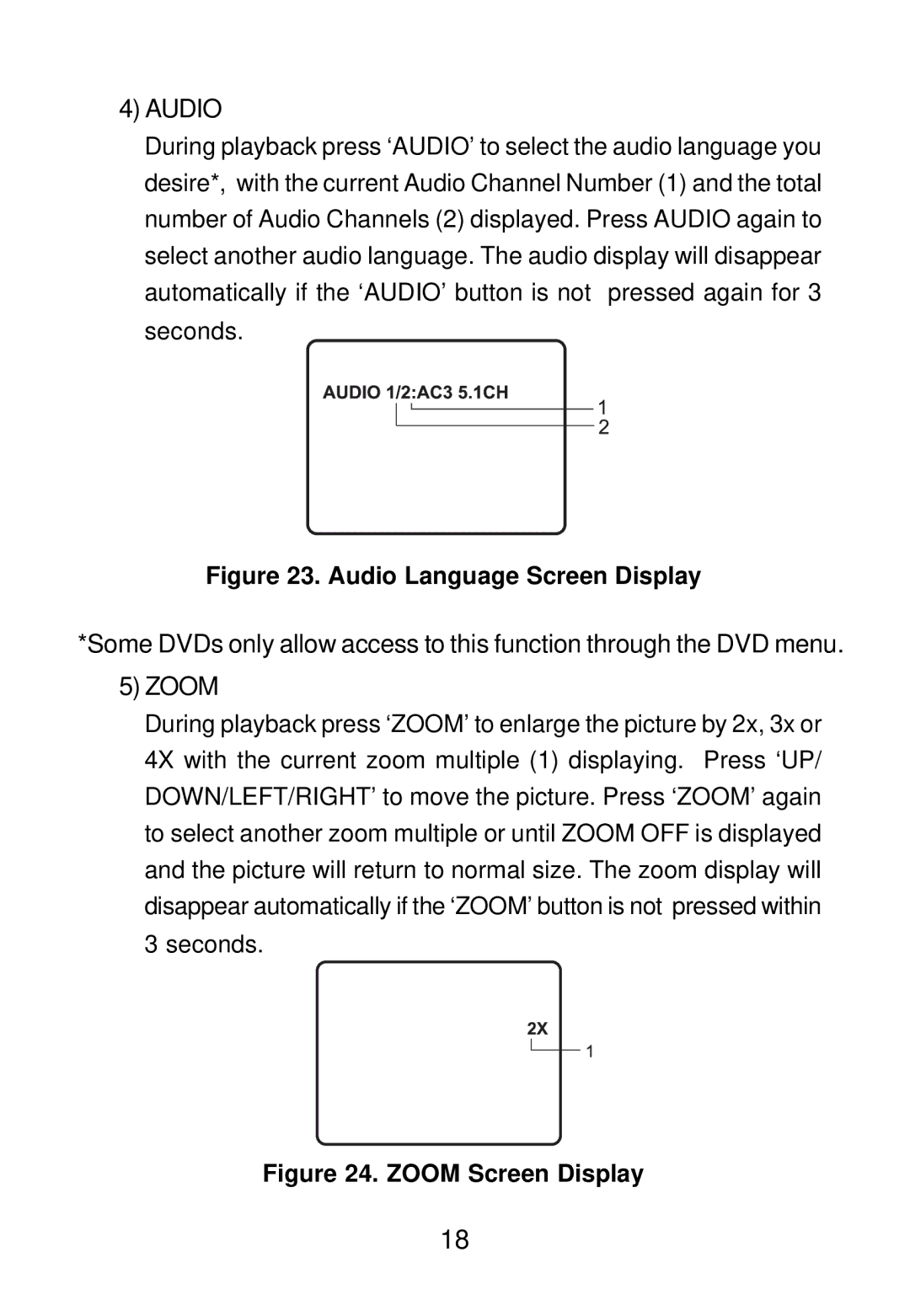 Audiovox D1501 manual Audio Language Screen Display 