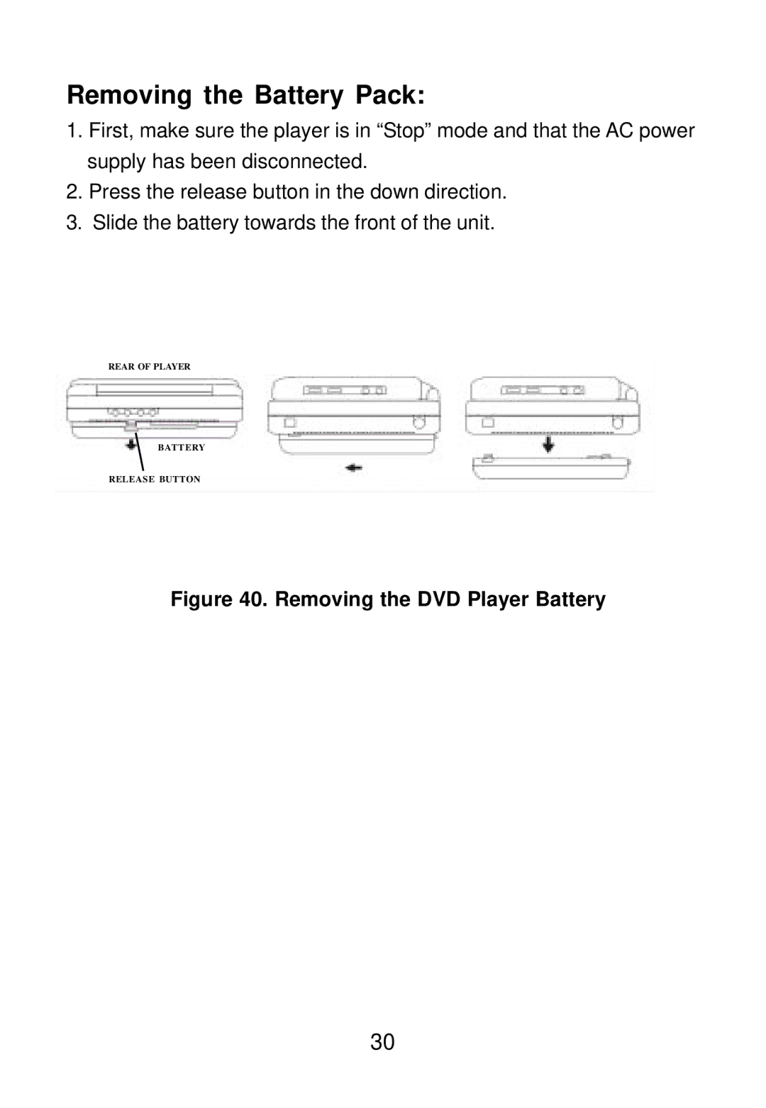 Audiovox D1501 manual Removing the Battery Pack 