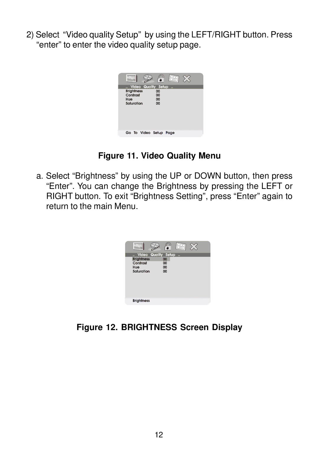 Audiovox D1620 manual Video Quality Menu 