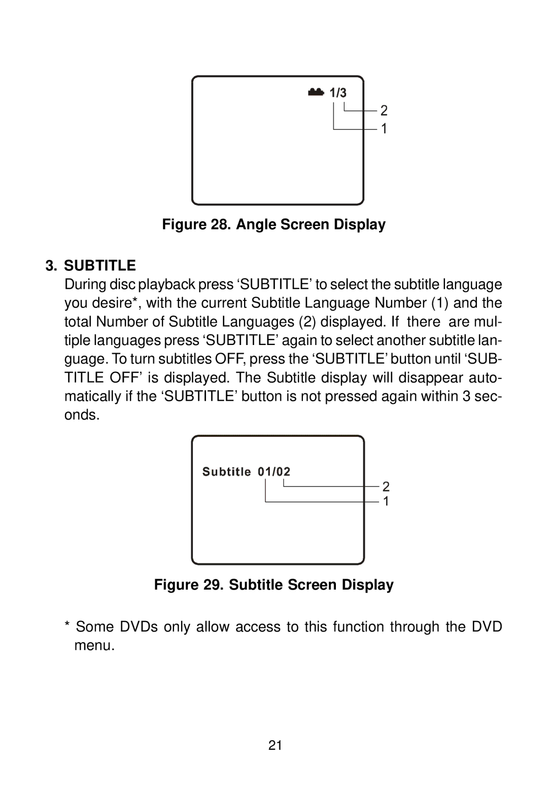 Audiovox D1620 manual Angle Screen Display, Subtitle 