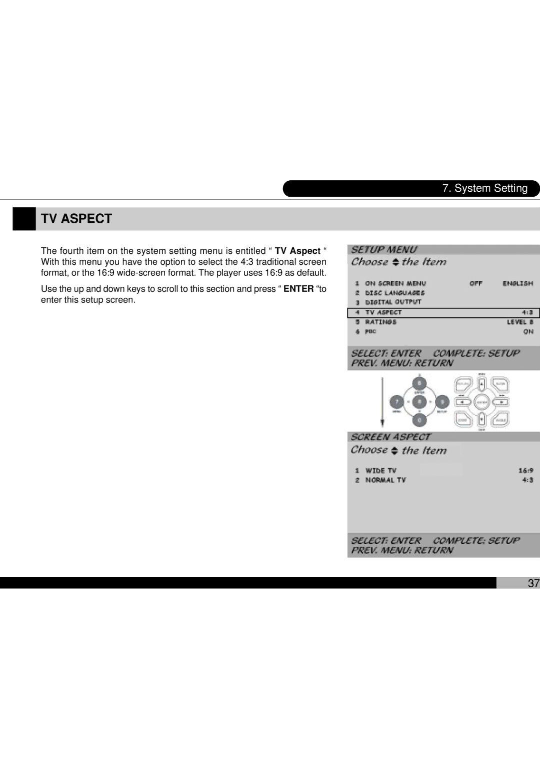 Audiovox D1700 owner manual TV Aspect 