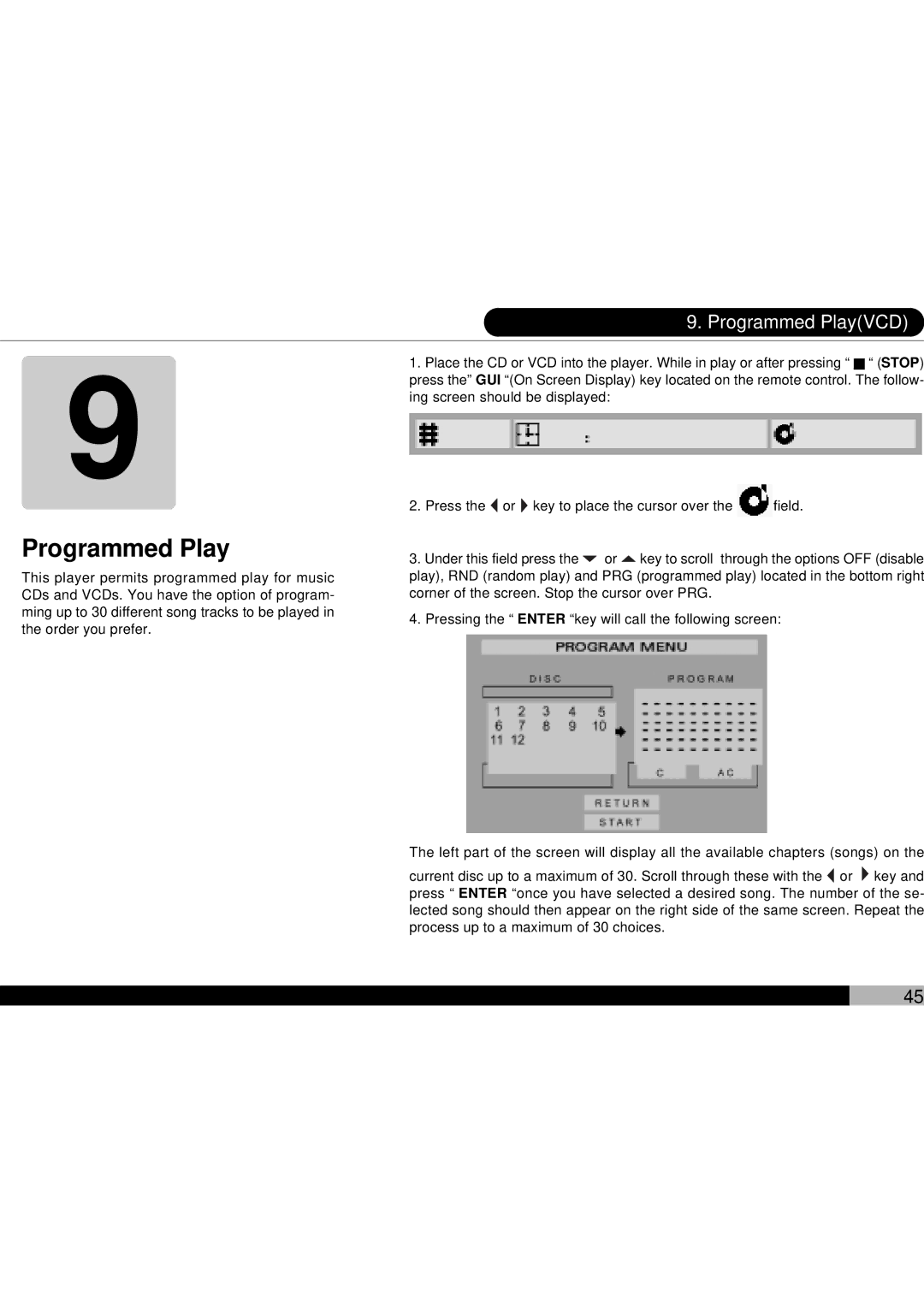 Audiovox D1700 owner manual Programmed PlayVCD 