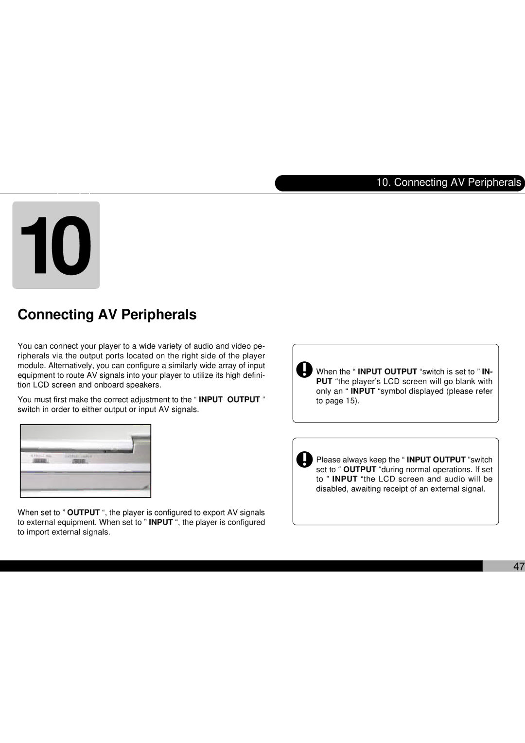 Audiovox D1700 owner manual Connecting AV Peripherals 