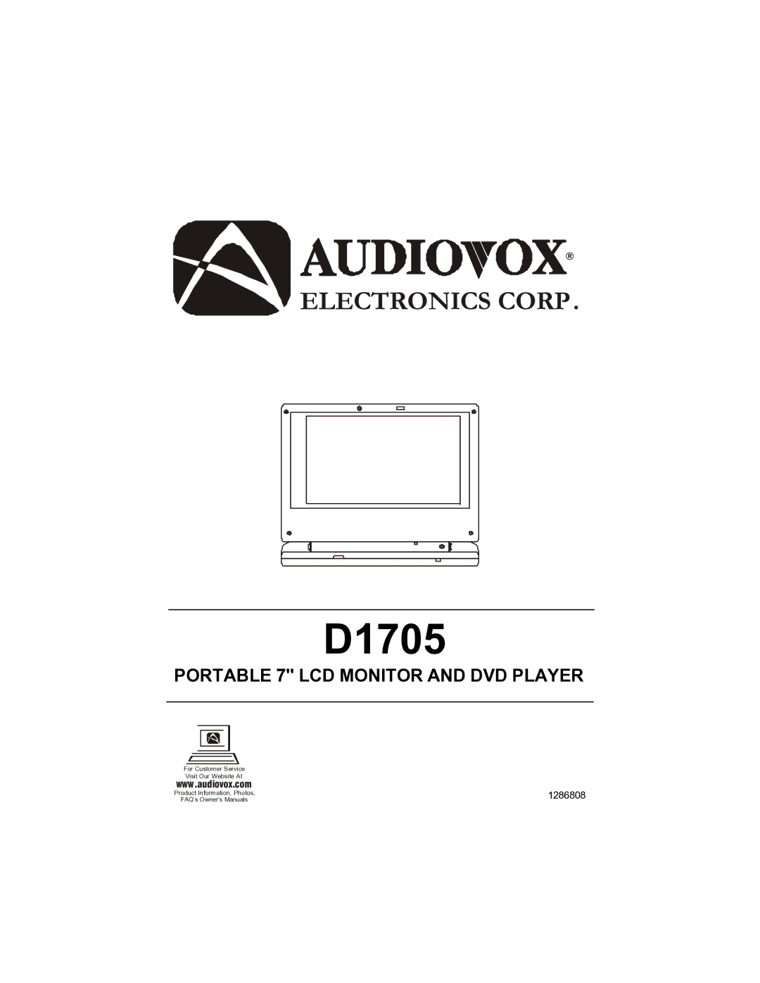 Audiovox 314, Portable DVD Player owner manual D1705 