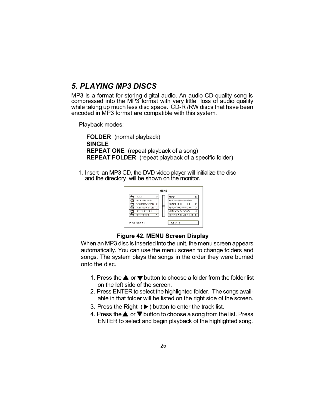 Audiovox D1705 owner manual Playing MP3 Discs 