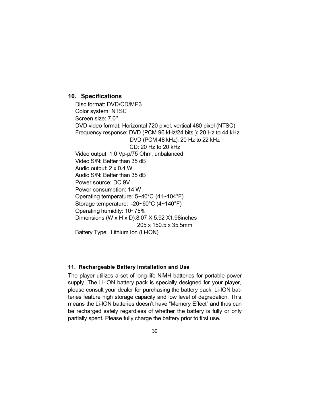 Audiovox D1705 owner manual Specifications 