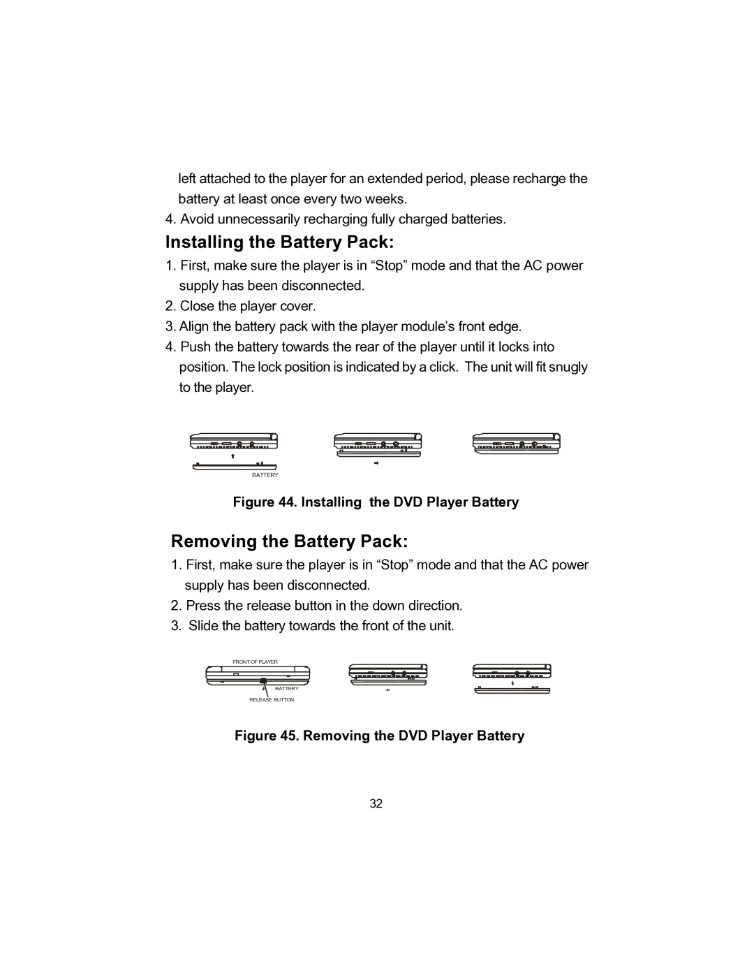 Audiovox D1705 owner manual Installing the Battery Pack 