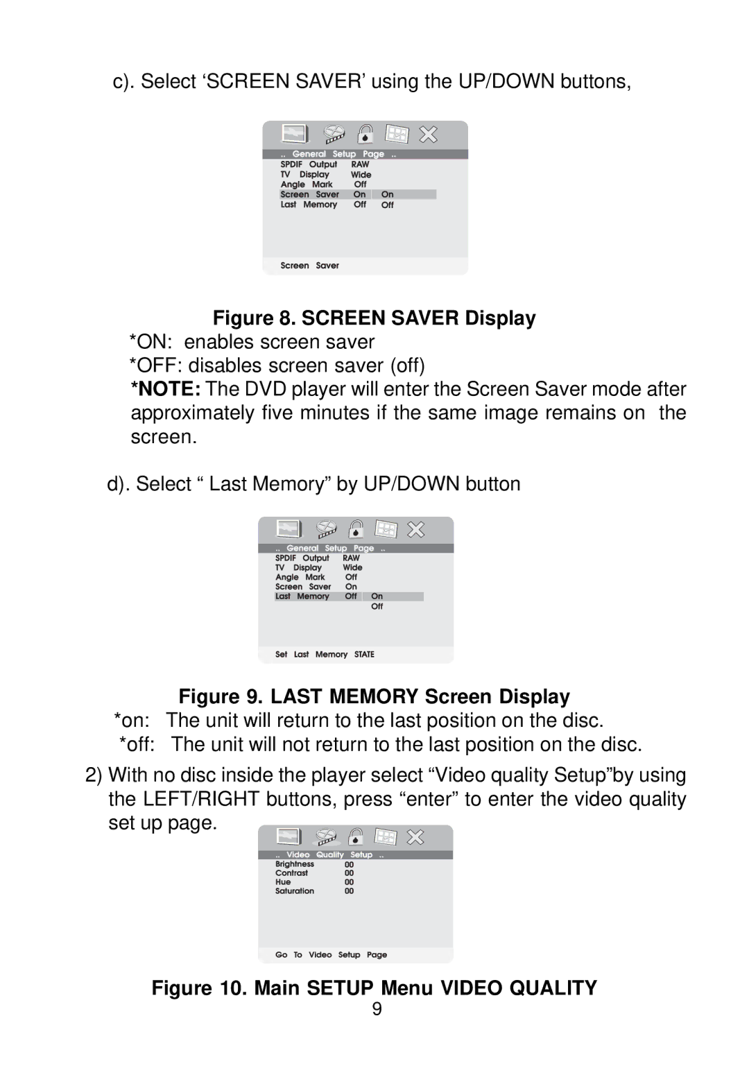 Audiovox D1708 manual Screen Saver Display 