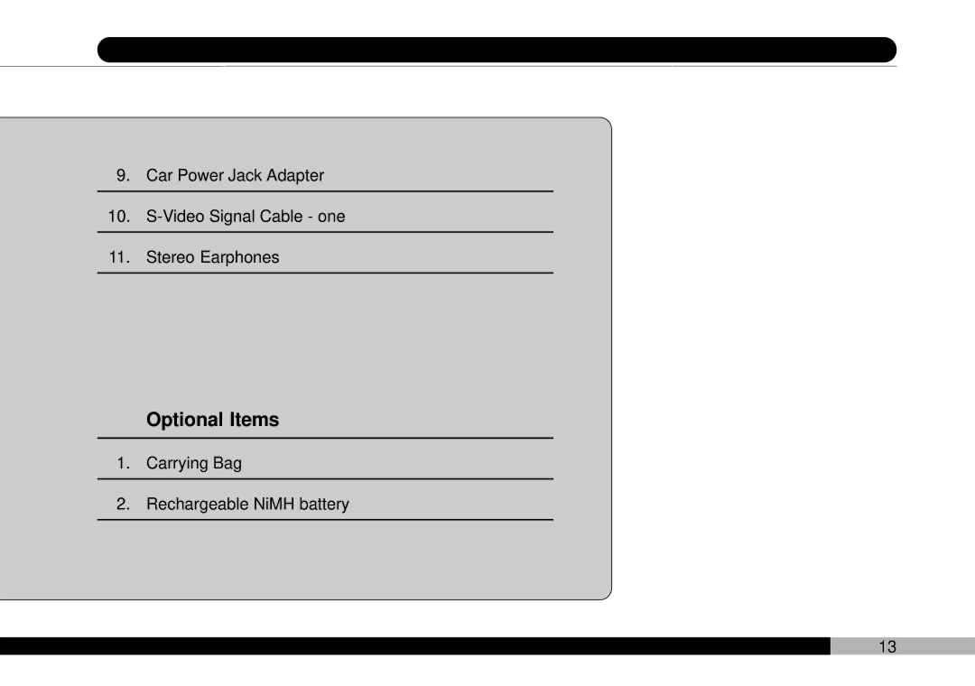 Audiovox PDVDNS, D1708PK owner manual Optional Items 