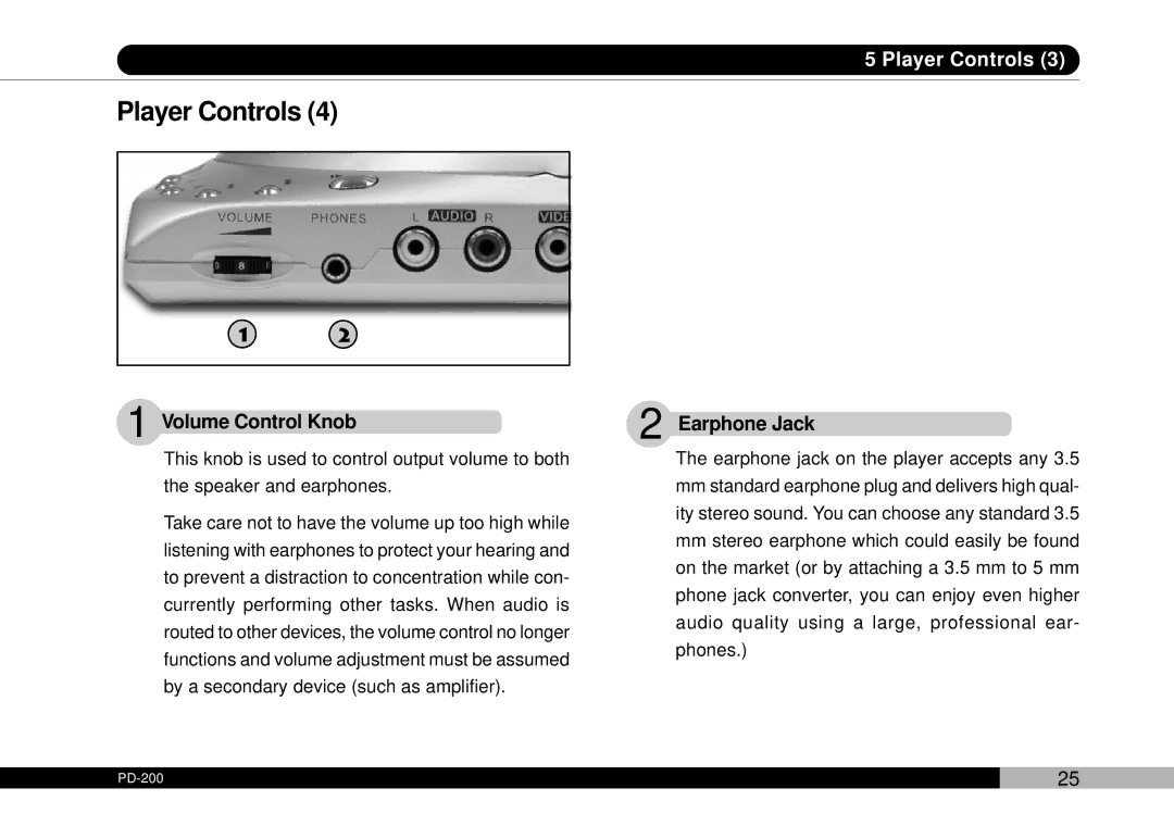 Audiovox PDVDNS, D1708PK owner manual Volume Control Knob, Earphone Jack 