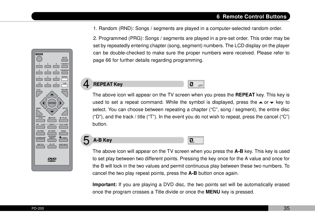 Audiovox PDVDNS, D1708PK owner manual Repeat Key 