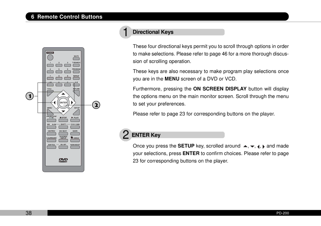 Audiovox D1708PK, PDVDNS owner manual Directional Keys, Enter Key 