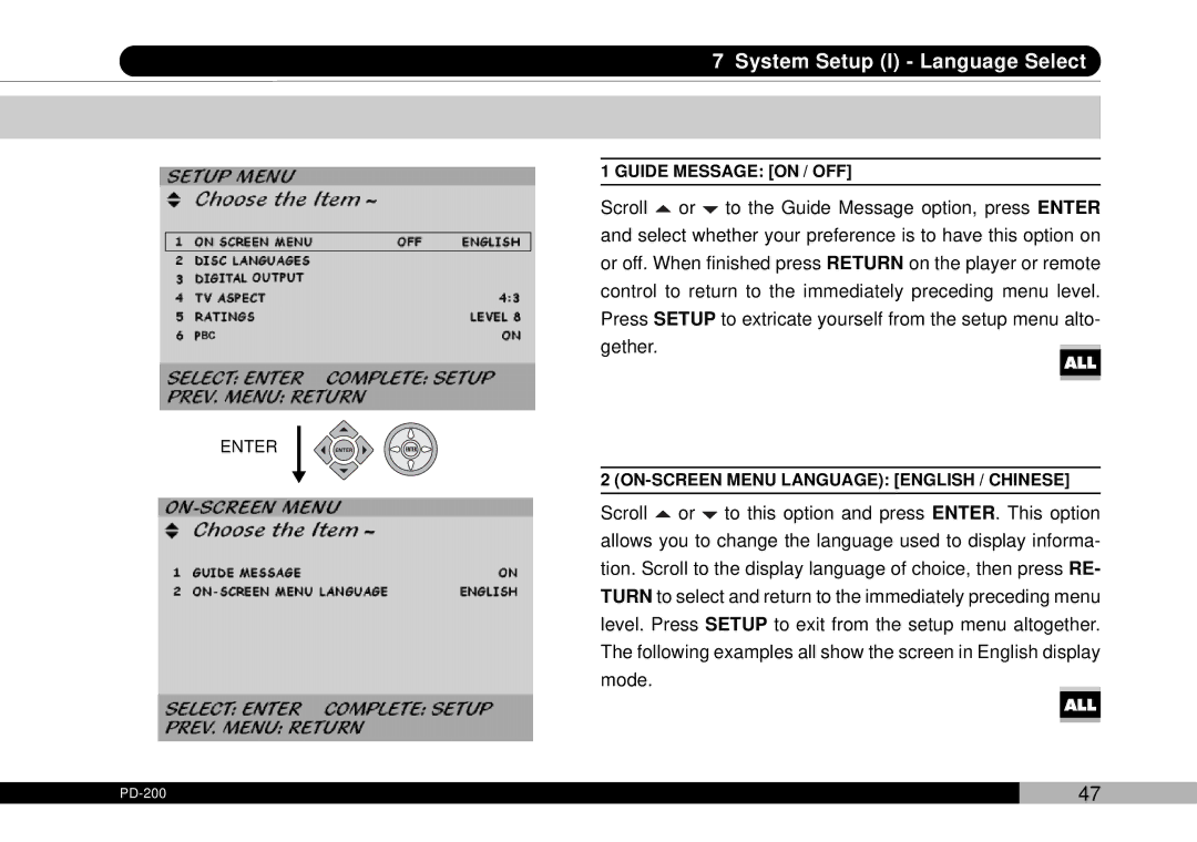 Audiovox PDVDNS, D1708PK owner manual System Setup I Language Select 