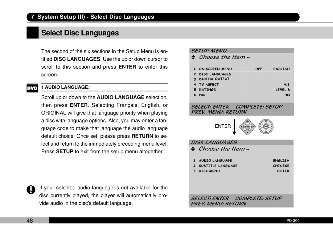 Audiovox D1708PK, PDVDNS owner manual Select Disc Languages 