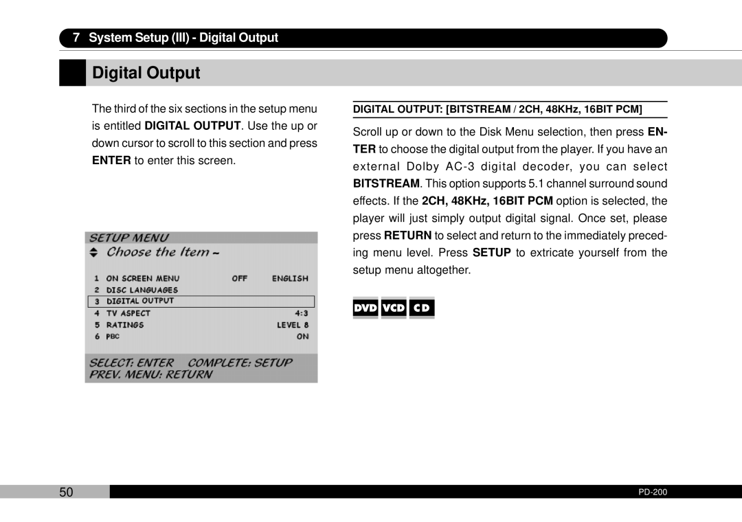 Audiovox D1708PK, PDVDNS owner manual Digital Output 