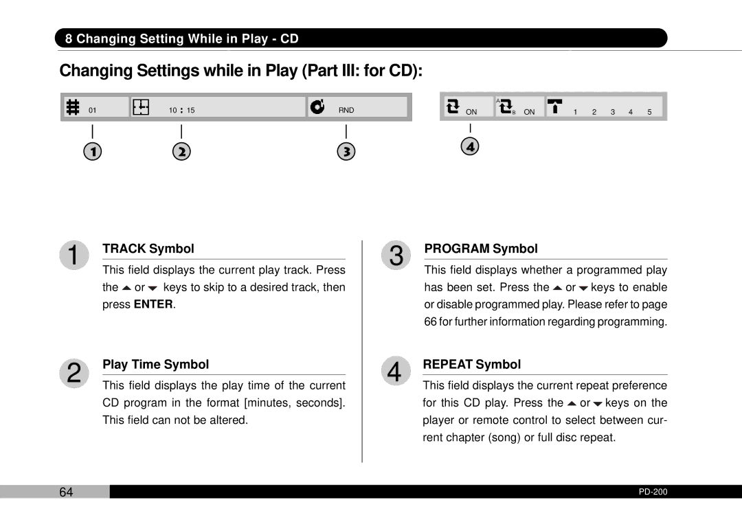 Audiovox D1708PK, PDVDNS owner manual Changing Settings while in Play Part III for CD 