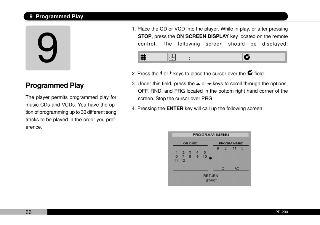 Audiovox D1708PK, PDVDNS owner manual Programmed Play 