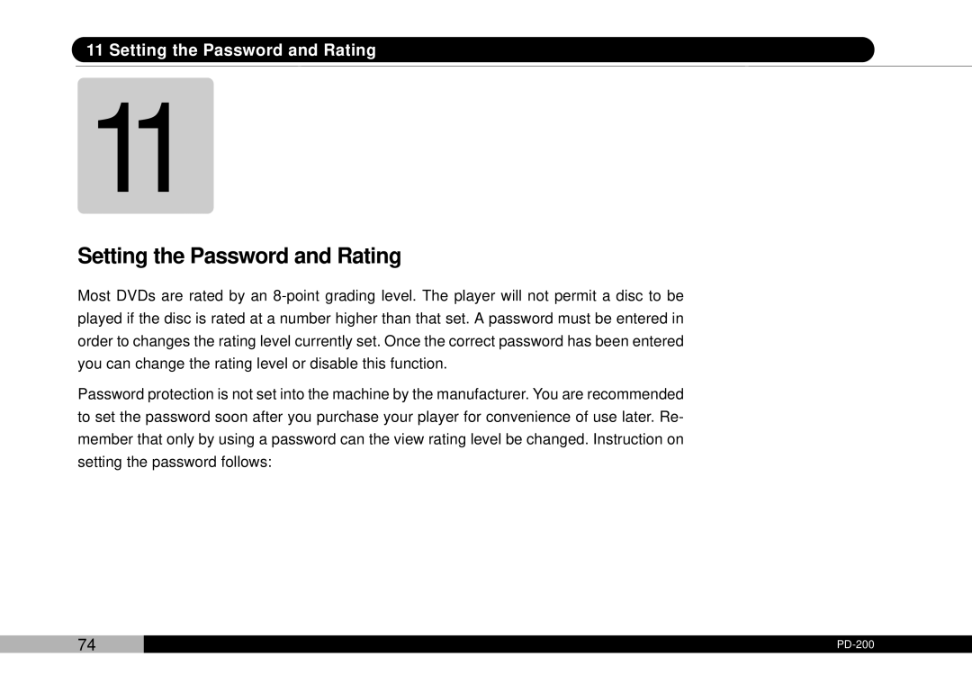 Audiovox D1708PK, PDVDNS owner manual Setting the Password and Rating 