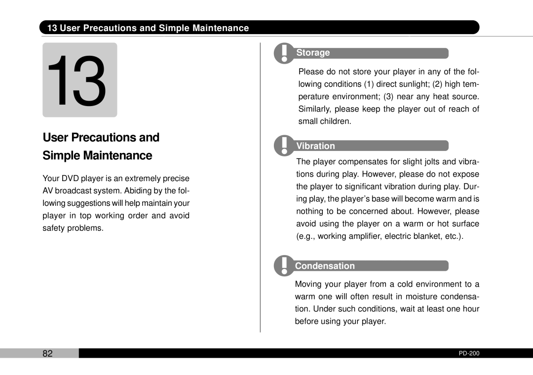 Audiovox D1708PK, PDVDNS owner manual User Precautions Simple Maintenance, Storage 