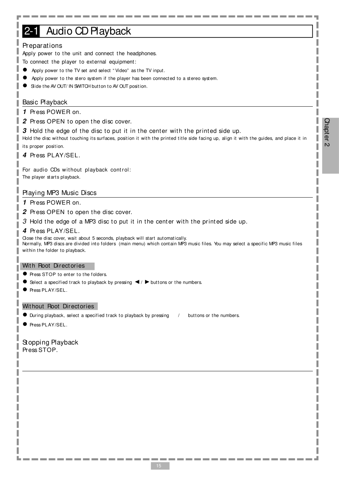 Audiovox D1710 user manual 1Audio CD Playback, Preparations, Playing MP3 Music Discs 