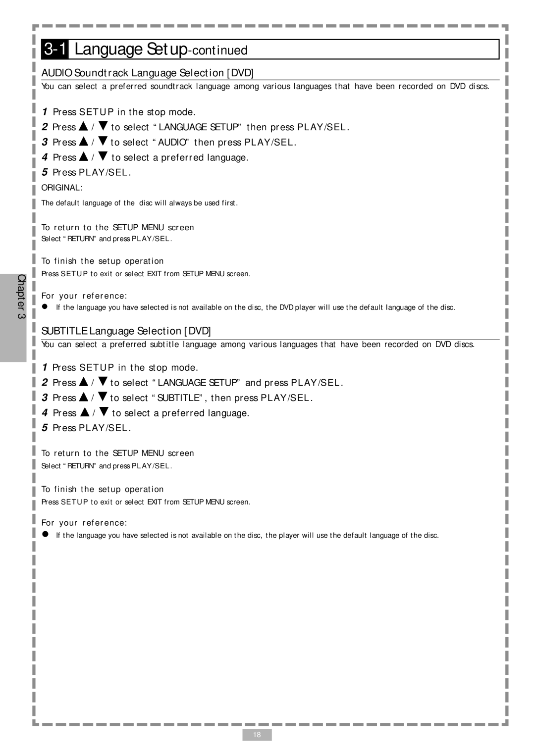 Audiovox D1710 user manual Audio Soundtrack Language Selection DVD, Subtitle Language Selection DVD 