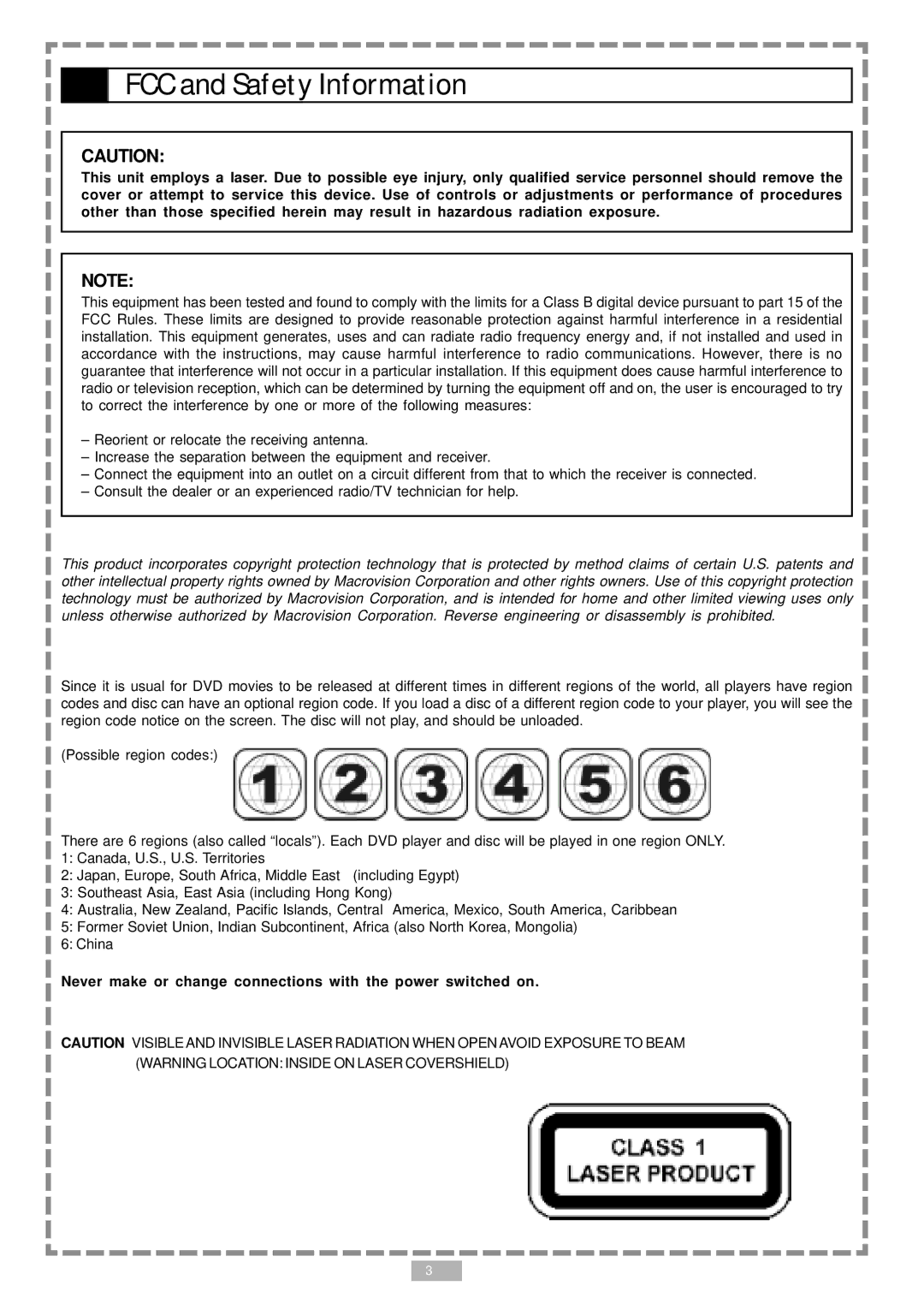 Audiovox D1710 user manual FCC and Safety Information 