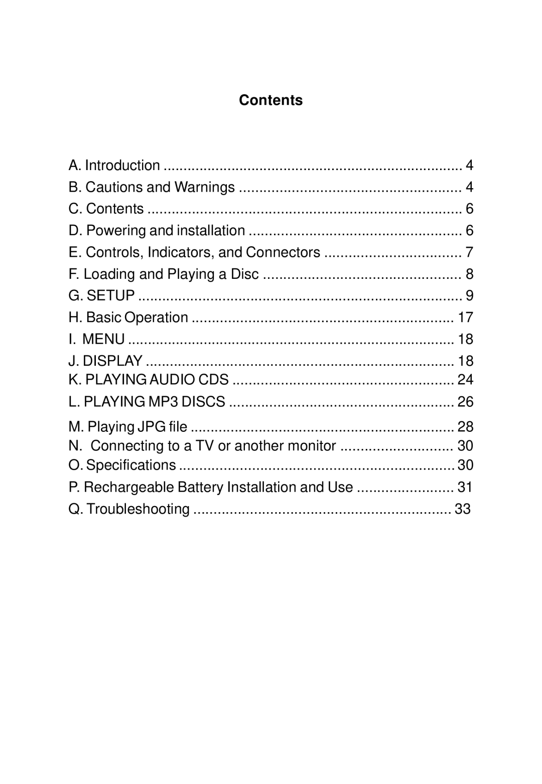 Audiovox D1712 manual Contents 