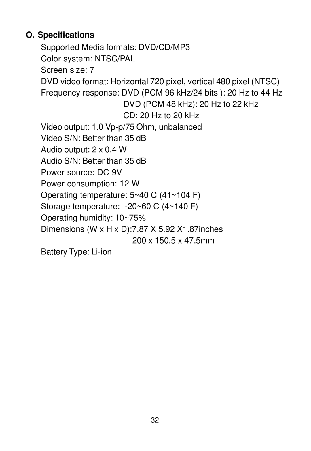 Audiovox D1712 manual Specifications 