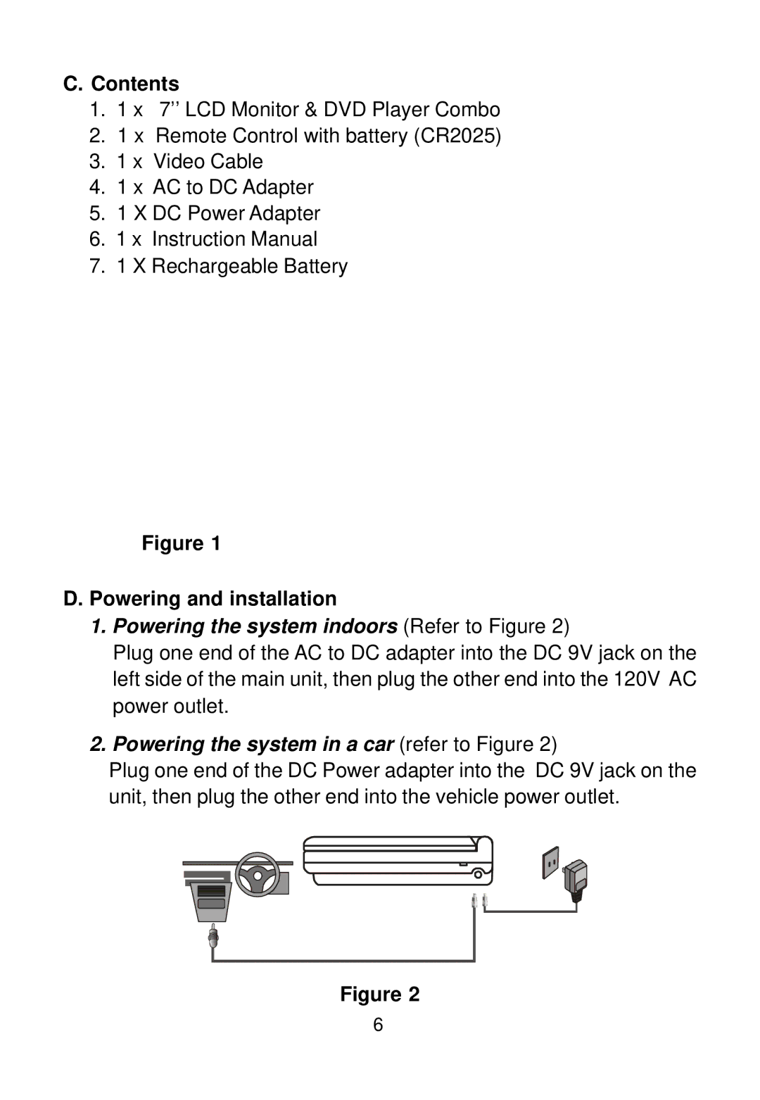 Audiovox D1712 manual Powering and installation, Powering the system indoors Refer to Figure 