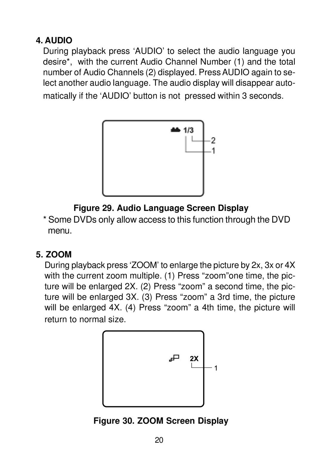 Audiovox D1718 manual Audio, Zoom 