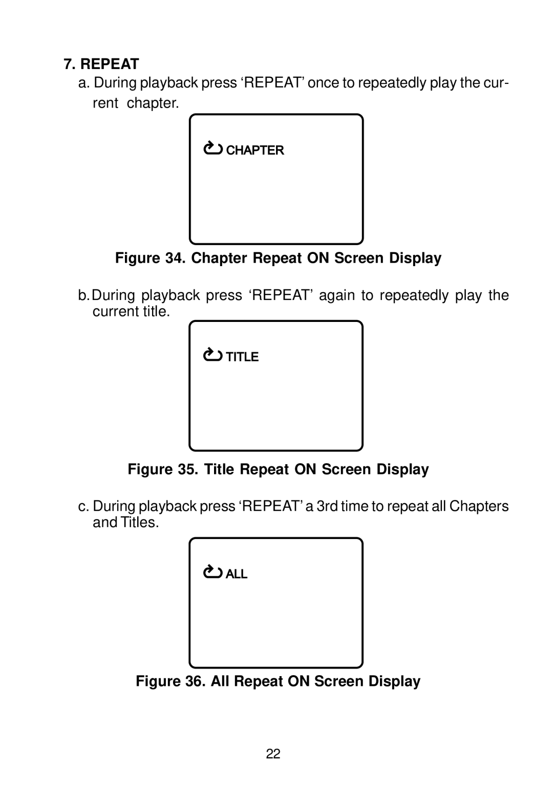 Audiovox D1718 manual Chapter Repeat on Screen Display 