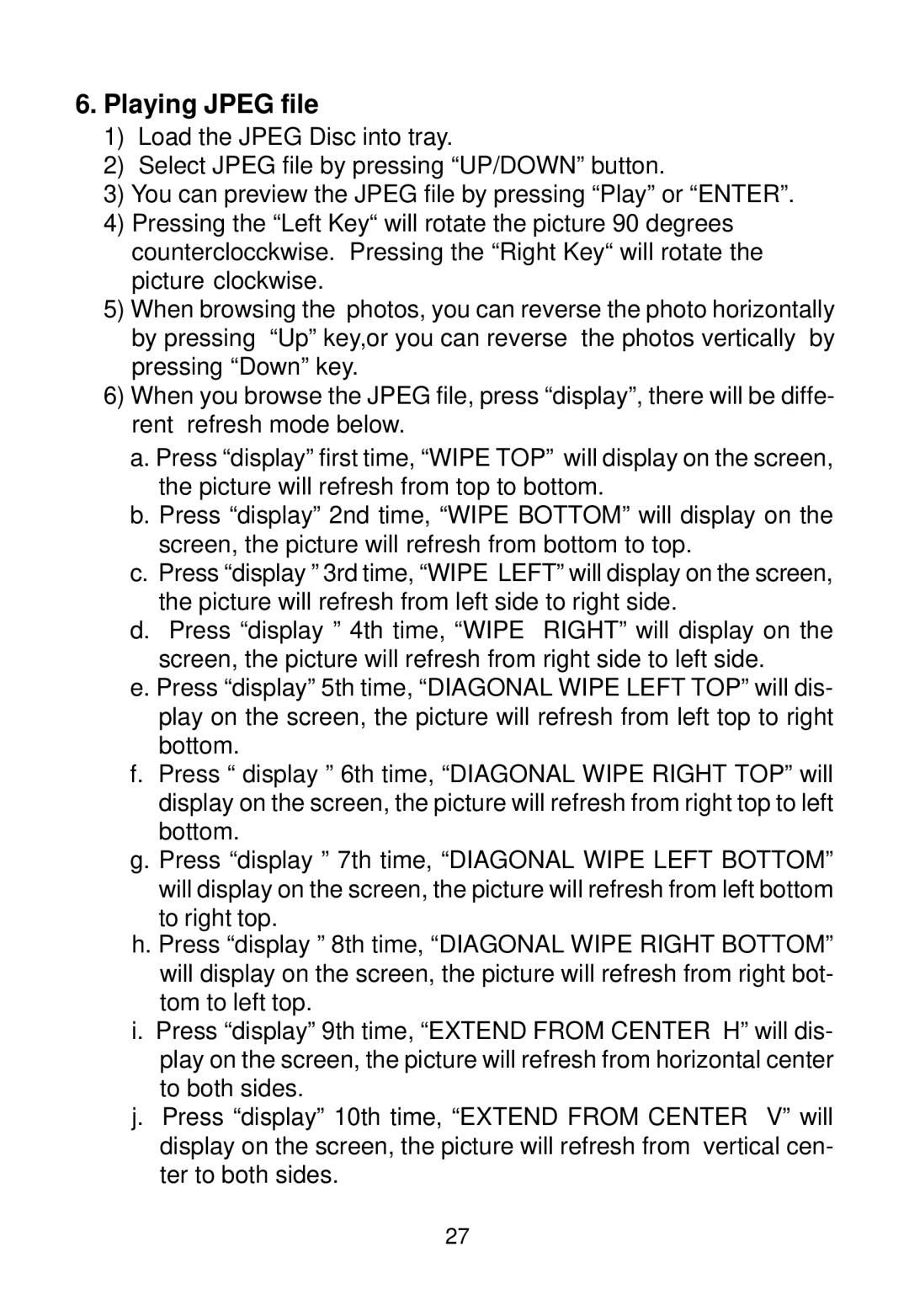 Audiovox D1718 manual Playing Jpeg file 