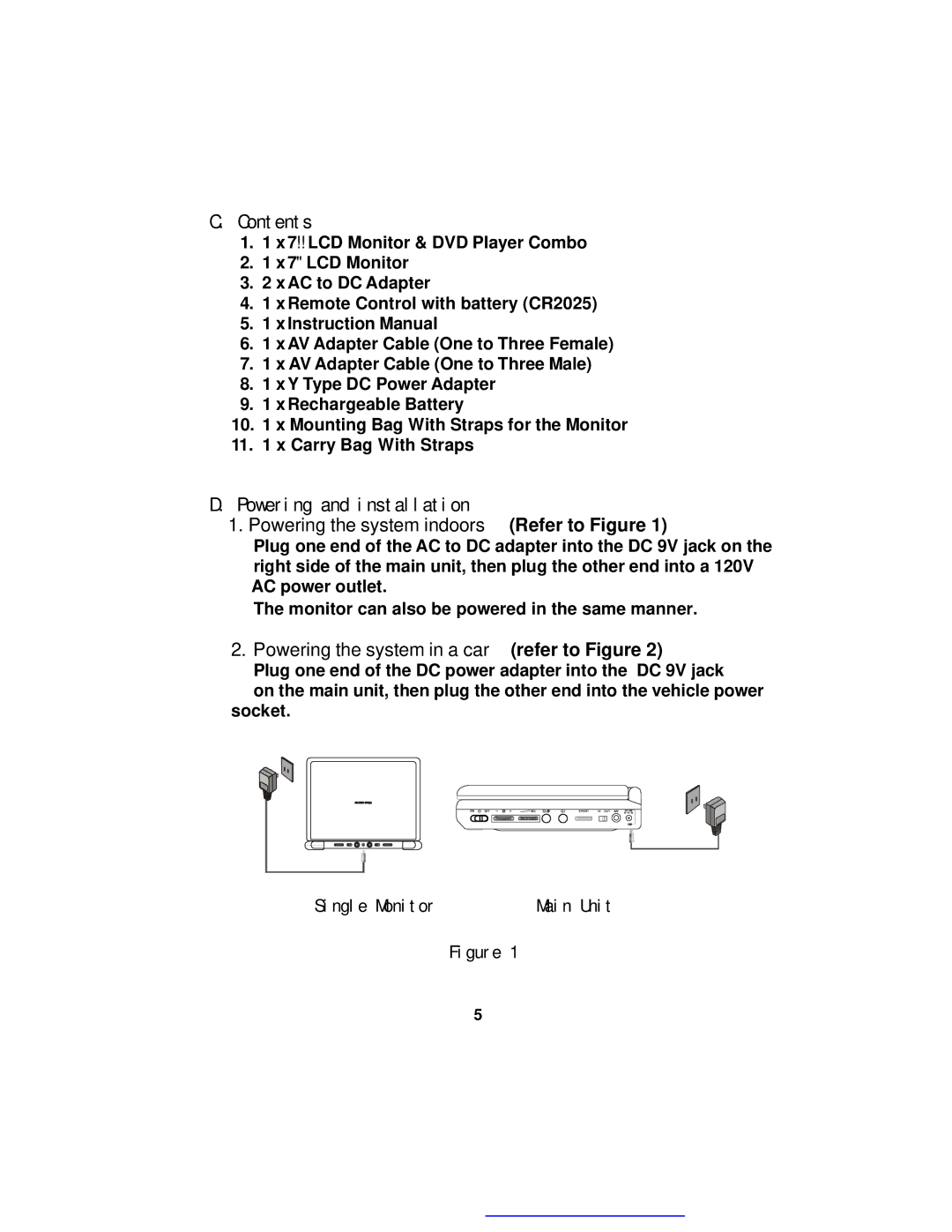 Audiovox D1718ES manual Contents, Powering and installation 