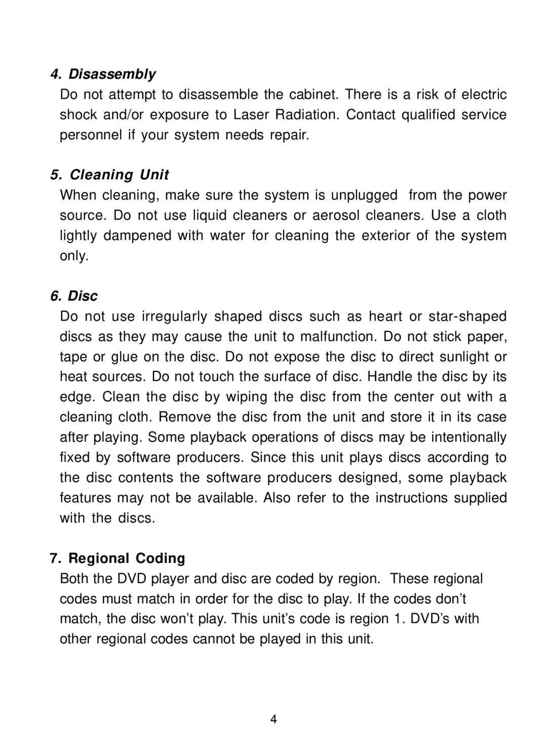 Audiovox D1726 manual Disassembly, Regional Coding 