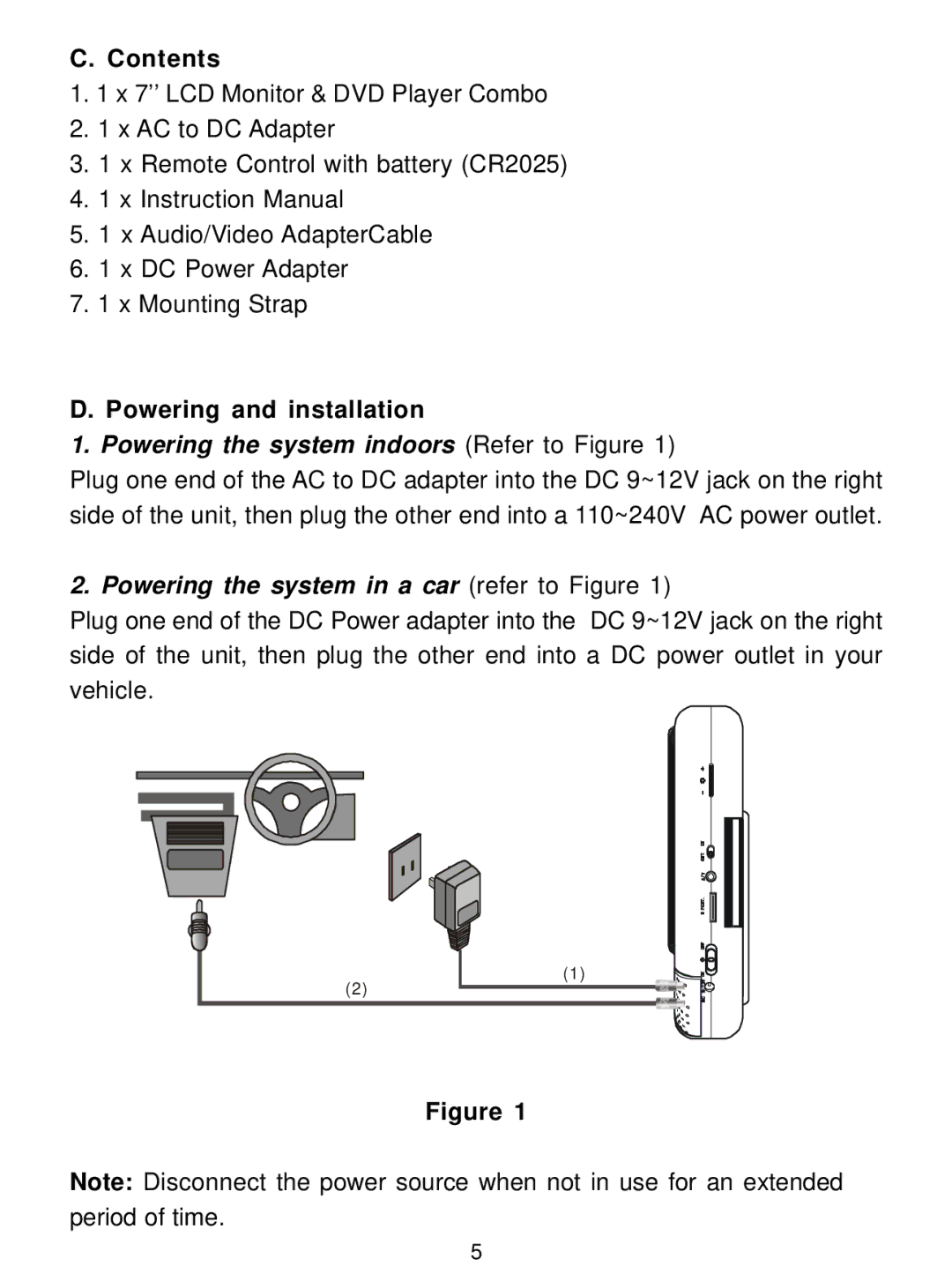 Audiovox D1726 manual Contents, Powering and installation 