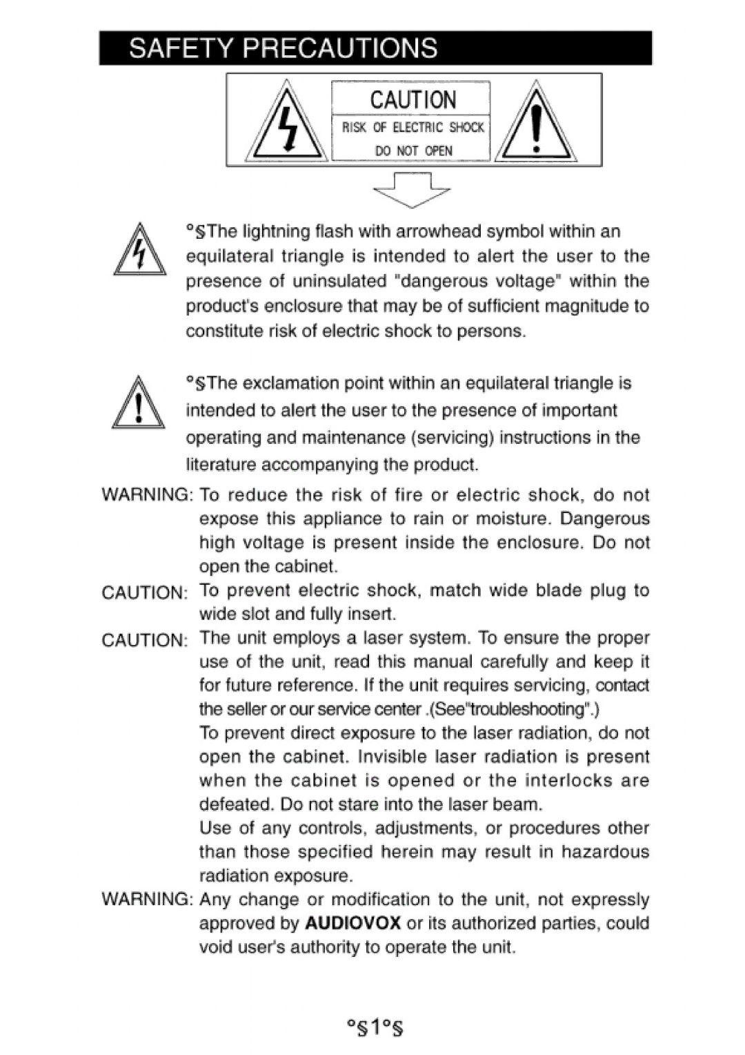 Audiovox D1730 manual 